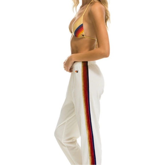 Aviator Nation Pants - Aviator Nation White Track Pants with Rainbow Side Stripes